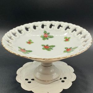 Vintage Lefton Holly Compote.